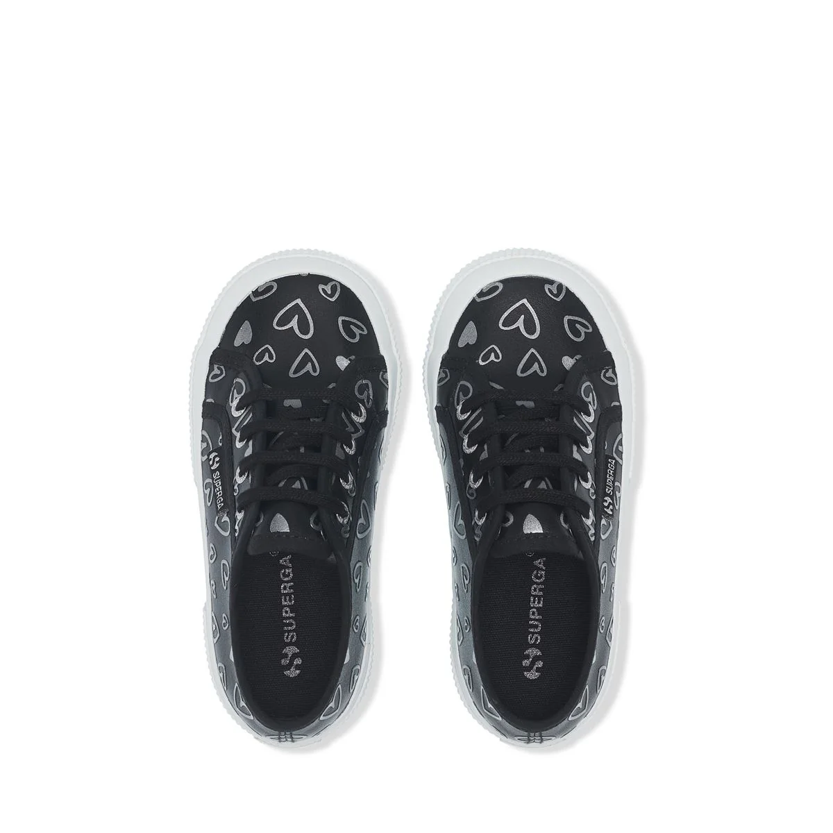 2750 KIDS VEGAN MATERIAL CUTE HEARTS PRINT - Le Superga - Low Cut - Girl - Black-Silver Hearts - Image 4